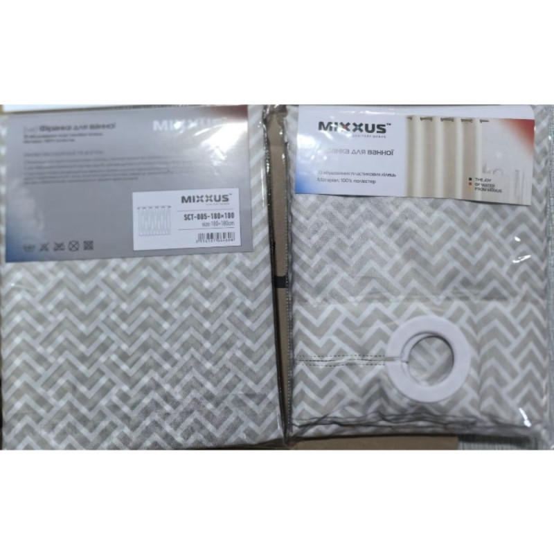 Шторка для ванной Mixxus SCT-005-180x180 из полиэстера со встроенными кольцами (Узор серый) (AC0646)