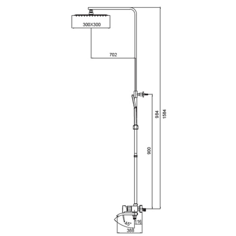 Душевая колонна со смесителем Koer KB-56007-07, 3 функции (Цвет графит) (KR5160)