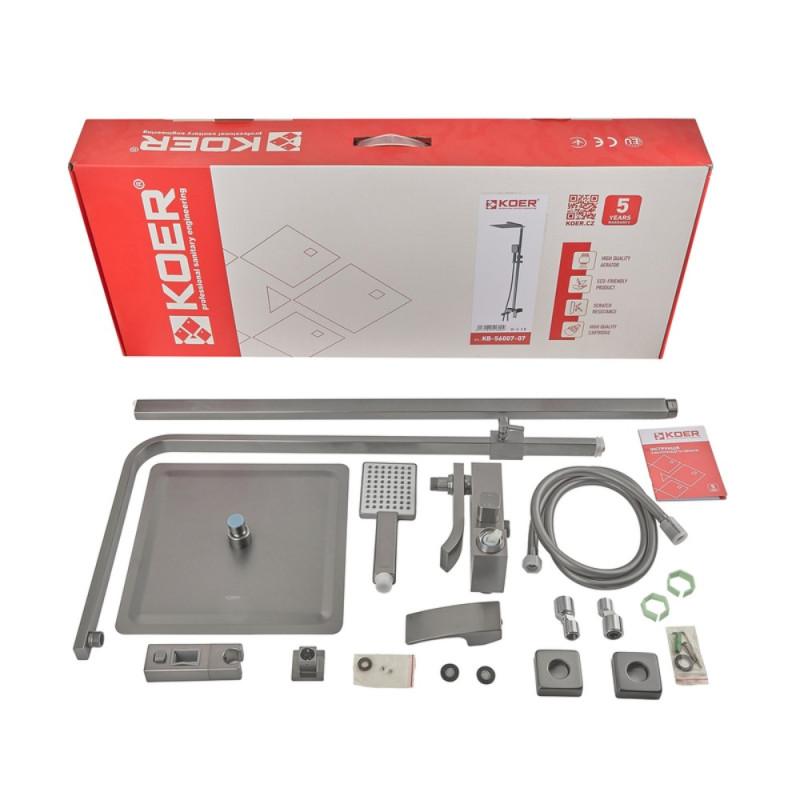 Душевая колонна со смесителем Koer KB-56007-07, 3 функции (Цвет графит) (KR5160)