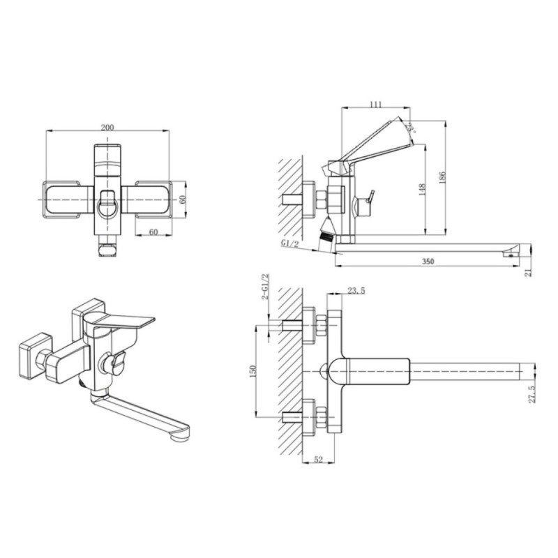 Смеситель для ванны Mixxus Wilson 006 Euro (MI7131)