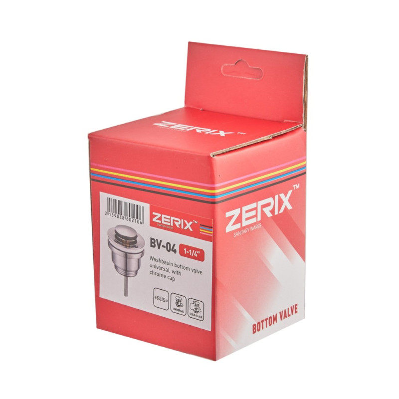 Донний клапан для раковини Zerix BV-04 1 1/4''  універсальний (з/без перел) СLICK-СLACK (Колір хром) (ZX6021)