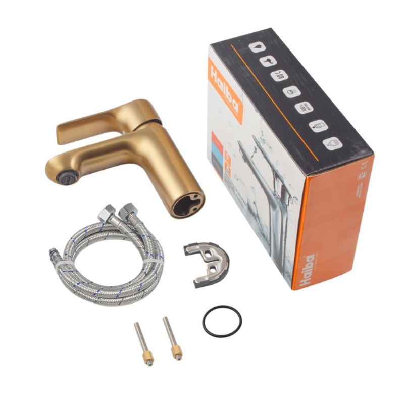 Смеситель для умывальника Haiba Milano 001 BRUSHED GOLD (HB9619)
