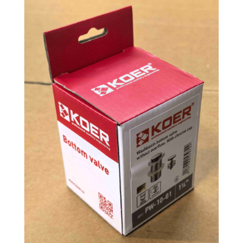 Донный клапан для раковины Koer PW-10-01 1 1/4'' без перелива автоматический СLICK-СLACK (Цвет хром) (KR5797)