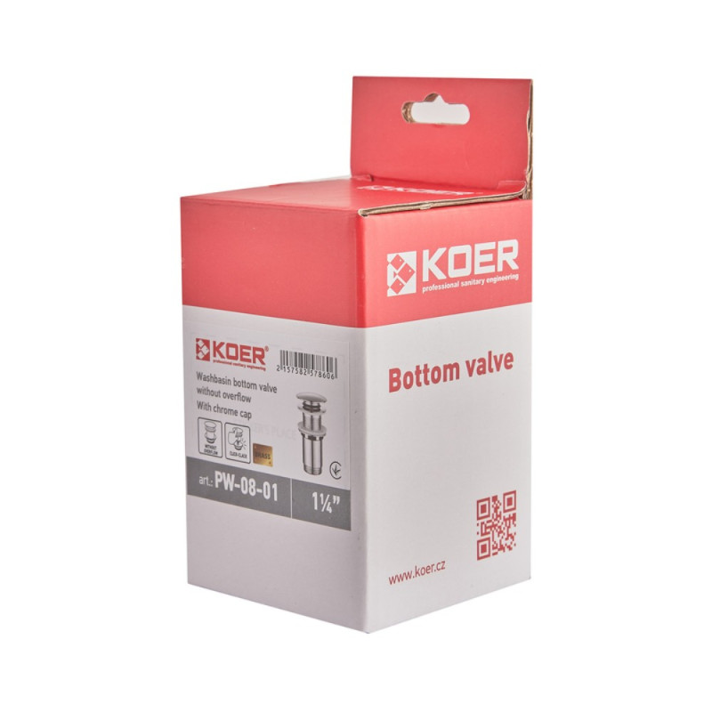 Донный клапан для раковины Koer PW-08-01 1 1/4'' без перелива автоматический СLICK-СLACK (Цвет хром) (KR5786)