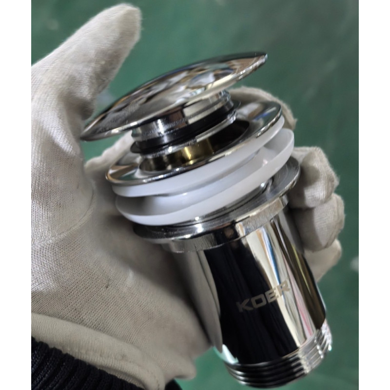 Донный клапан для раковины Koer PW-08-01 1 1/4'' без перелива автоматический СLICK-СLACK (Цвет хром) (KR5786)