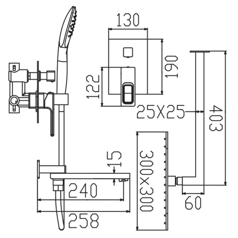 Душова система вбудована Koer KB-66009-04 3 функціі (Колір хром+білий) (KR5990)