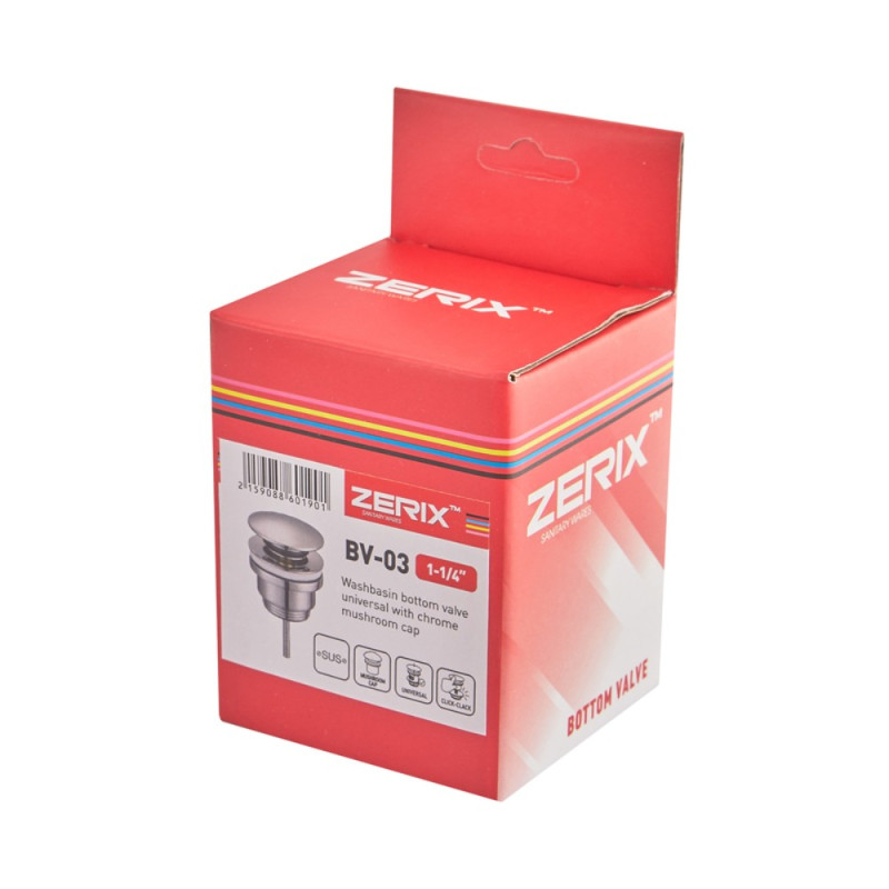 Донний клапан для раковини Zerix BV-03 1 1/4''  універсальний (з/без перел) СLICK-СLACK (Колір хром) (ZX6019)