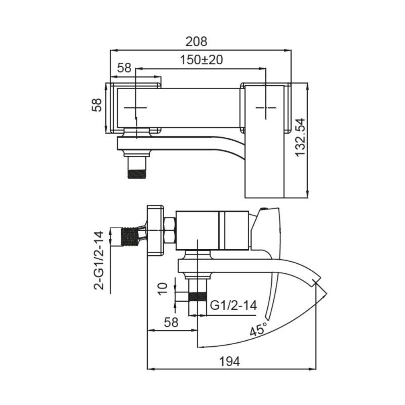 Смеситель для ванны с коротким изливом Koer KB-41007-05 (Цвет черный) (KR3455)