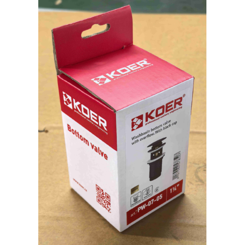 Донный клапан для раковины Koer PW-07-05 1 1/4'' с переливом автоматический СLICK-СLACK (Цвет черный) (KR5785)