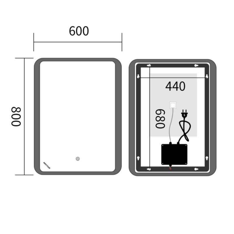 Дзеркало Mixxus Premium OLIVARY MR19-80x60-Reverse з Led Touch, Anti-fog, димером (3-6,5kK) (MP6628)