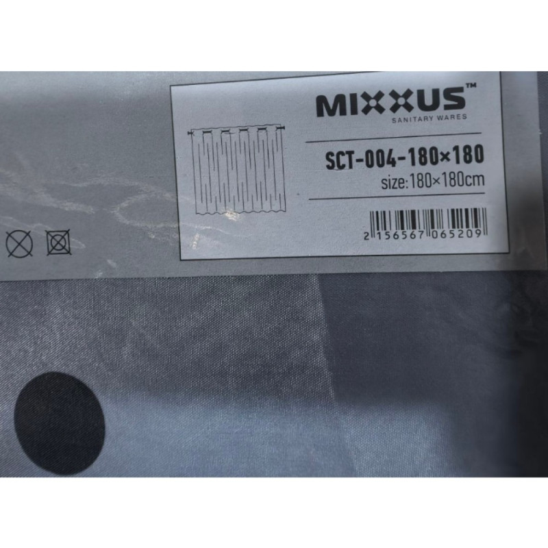 Шторка для ванной Mixxus SCT-004-180x180 из полиэстера со встроенными кольцами (Узор "Брызги" серо-синие) (AC0652)
