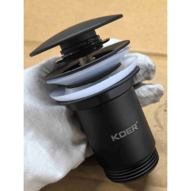 Донный клапан для раковины Koer PW-07-05 1 1/4'' с переливом автоматический СLICK-СLACK (Цвет черный) (KR5785)