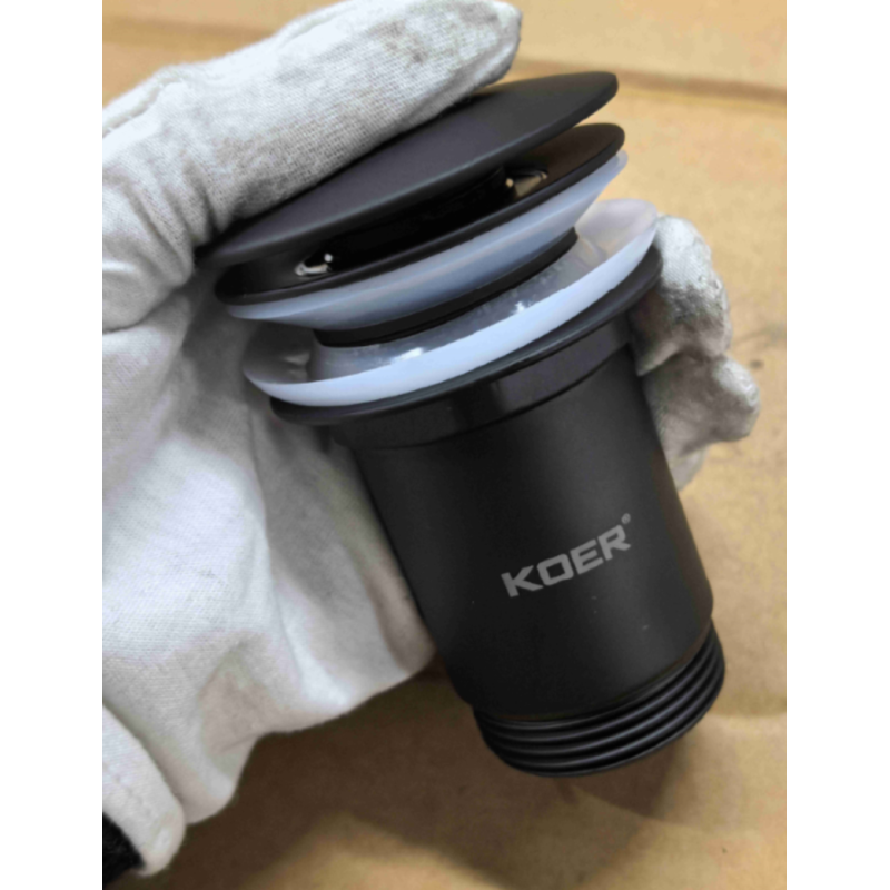 Донный клапан для раковины Koer PW-07-05 1 1/4'' с переливом автоматический СLICK-СLACK (Цвет черный) (KR5785)