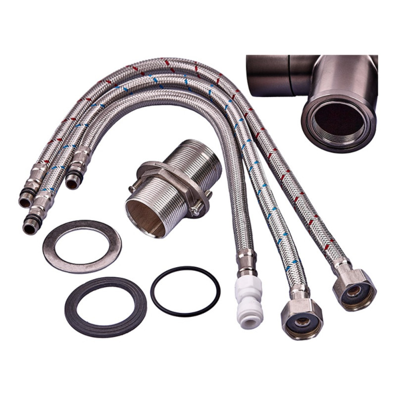 Смеситель для кухни с гибким изливом на две воды Zerix KIT-021 Graphite REFL.Black из нерж. стали (ZX5559)