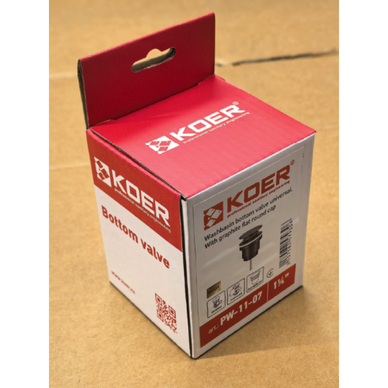 Донный клапан для раковины Koer PW-11-07 1 1/4'' универсальный (с/без перл) СLICK-СLACK (Цвет графит) (KR5793)