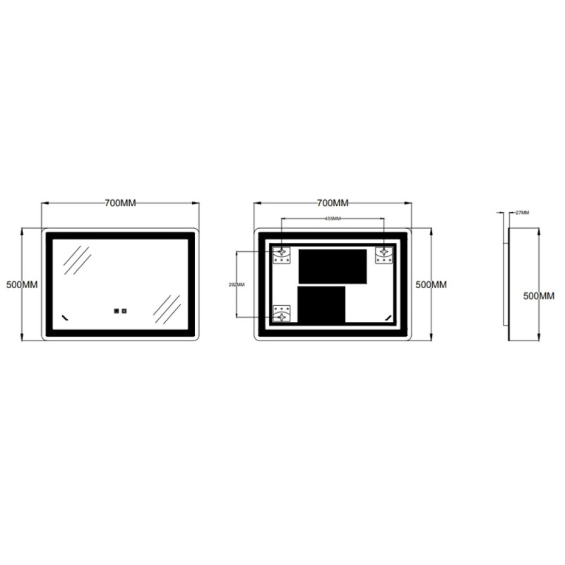 Дзеркало Zerix Sansa MR01-70x50-REVERSE з LED Touch, Anti-fog, димером, регулятором яскравості (ZX6050)