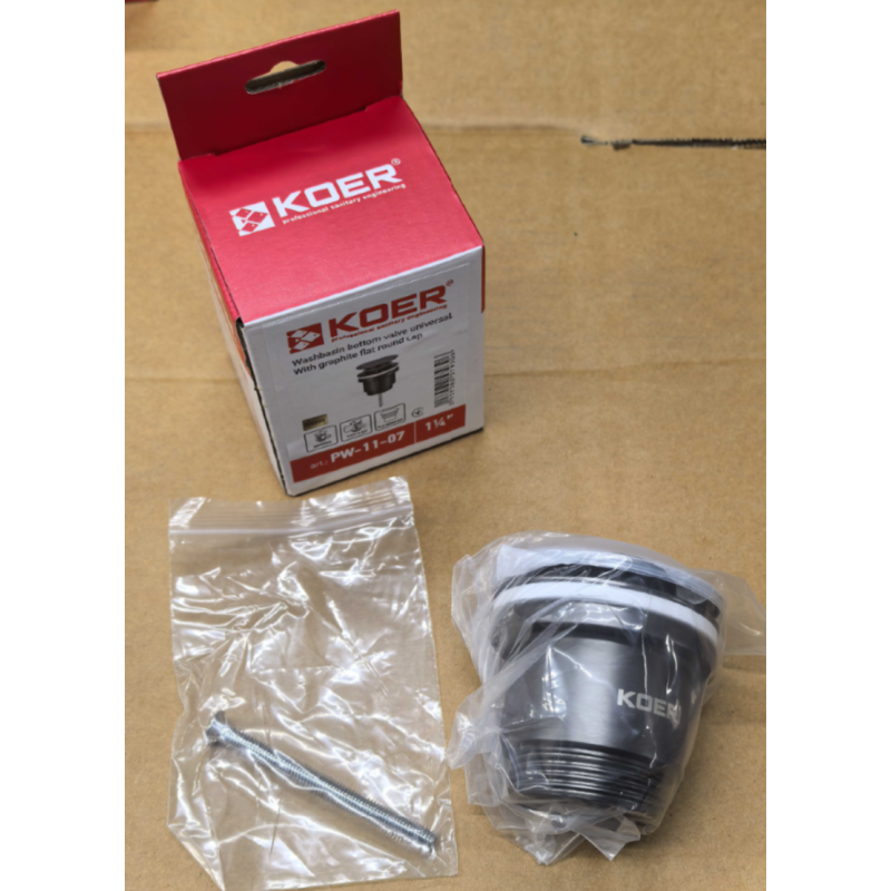 Донный клапан для раковины Koer PW-11-07 1 1/4'' универсальный (с/без перл) СLICK-СLACK (Цвет графит) (KR5793)
