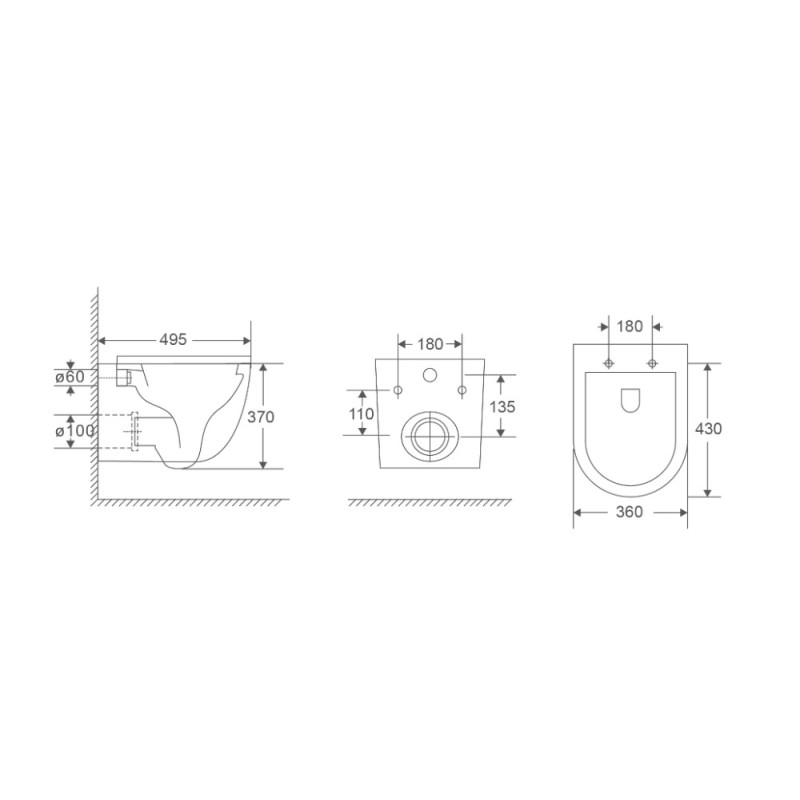 Унитаз подвесной Mixxus Premium Ellipse-0302-T3 495x360x370mm, система смыва Tornado 3.0 (MP6462)