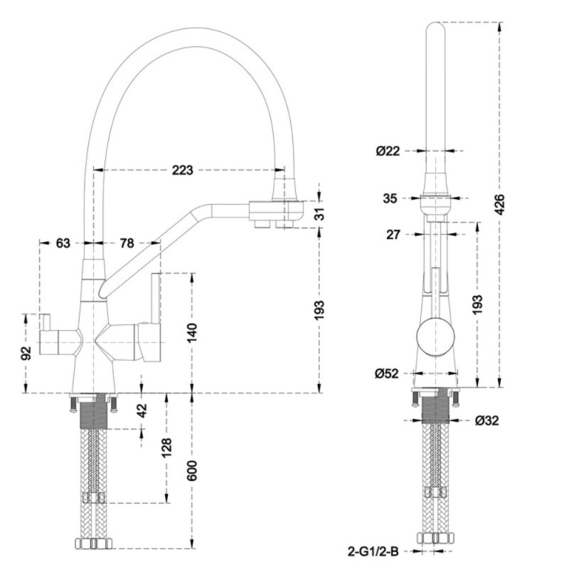 Змішувач для кухні Mixxus Premium SENNA 021 GRAPHITE з виходом для питної води (MI6827)