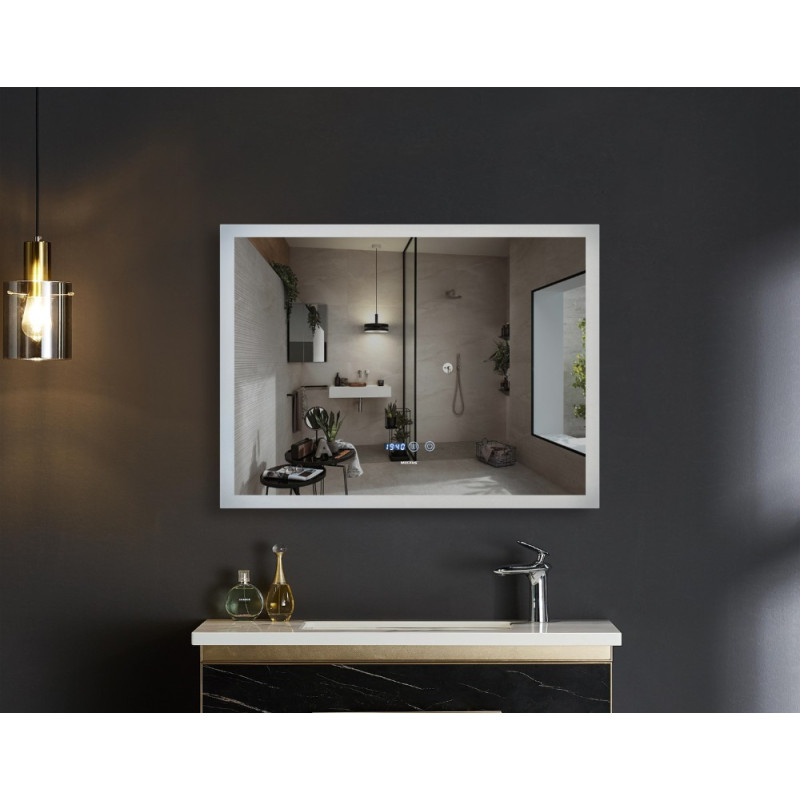 Дзеркало Mixxus FLAT MR04-80x60 з Led Touch, Anti-fog, димером, регулятором яскравості, годинником (MI6928)