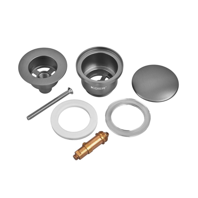 Донний клапан для раковини універсальний (з/без переливу) Koer PW-01-07 автоматичний (Click-Clack) (Колір графітовий) 1 1/4'' (KR3404)