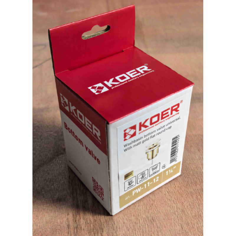 Донный клапан для раковины Koer PW-11-12 1 1/4'' универсальный (с/без перел) СLICK-СLACK (Цвет зол.мат) (KR5794)