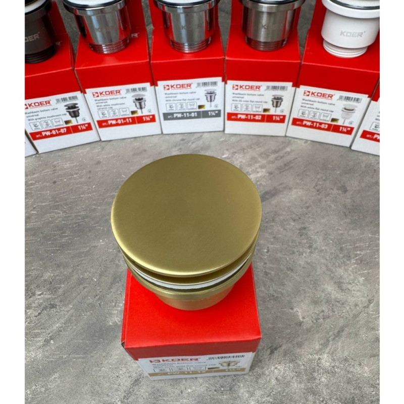 Донный клапан для раковины Koer PW-11-12 1 1/4'' универсальный (с/без перел) СLICK-СLACK (Цвет зол.мат) (KR5794)