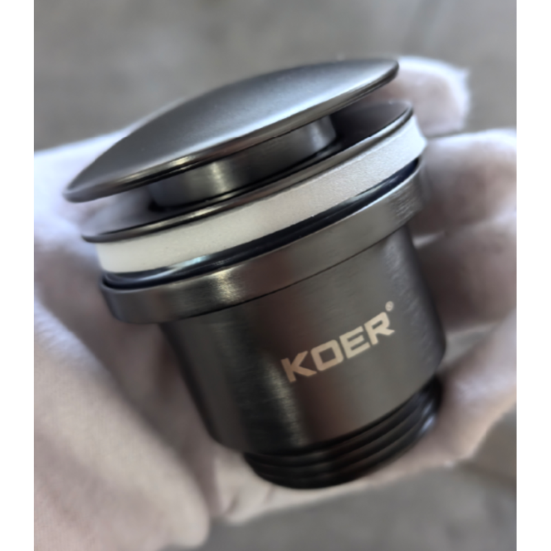 Донний клапан для раковини універсальний (з/без переливу) Koer PW-01-07 автоматичний (Click-Clack) (Колір графітовий) 1 1/4'' (KR3404)
