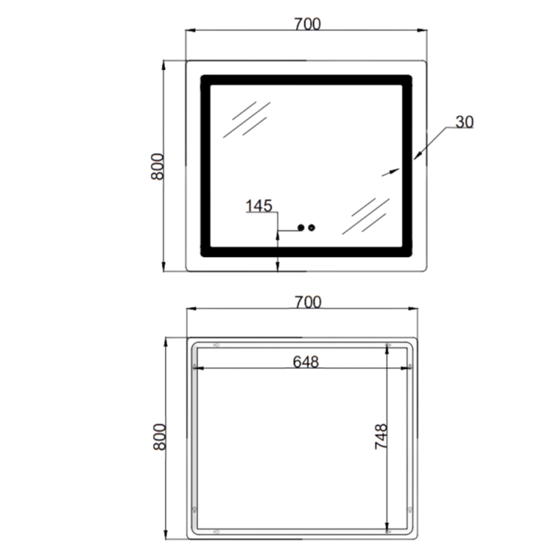 Зеркало Mixxus WARM MR12-80x70-Reverse с Led Touch, Anti-fog, димером, регулятором яркости (MI6936)