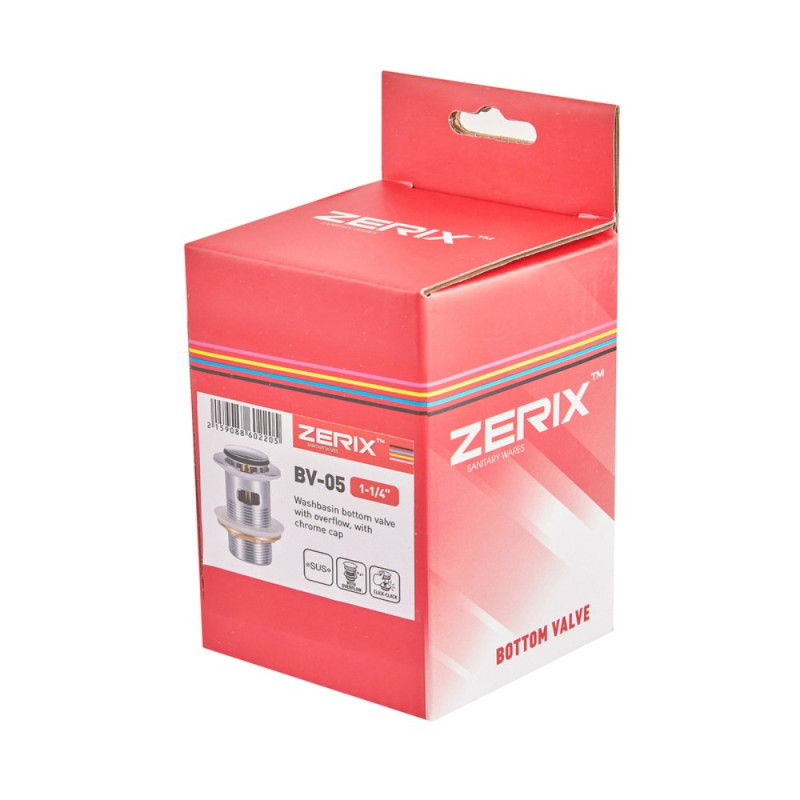 Донний клапан для раковини Zerix BV-05 1 1/4'' з переливом автоматичний СLICK-СLACK (Колір хром) (ZX6022)