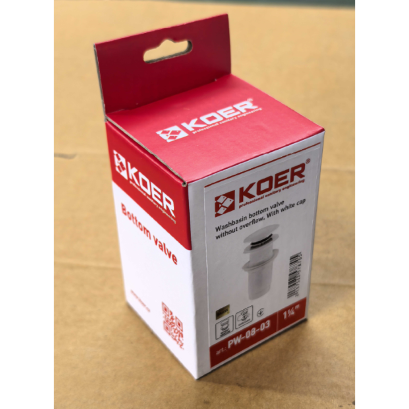 Донный клапан для раковины Koer PW-08-03 1 1/4'' без перелива автоматический СLICK-СLACK (Цвет белый) (KR5787)