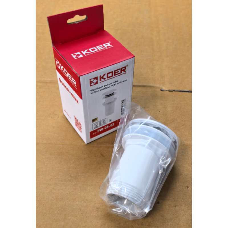 Донный клапан для раковины Koer PW-08-03 1 1/4'' без перелива автоматический СLICK-СLACK (Цвет белый) (KR5787)