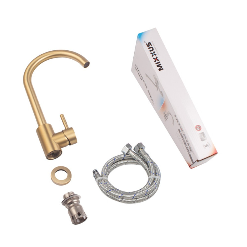 Смеситель для кухни Mixxus SUS-011 Brushed Gold из нерж.стали SUS304 (Цвет матовое золото) (MI8435)