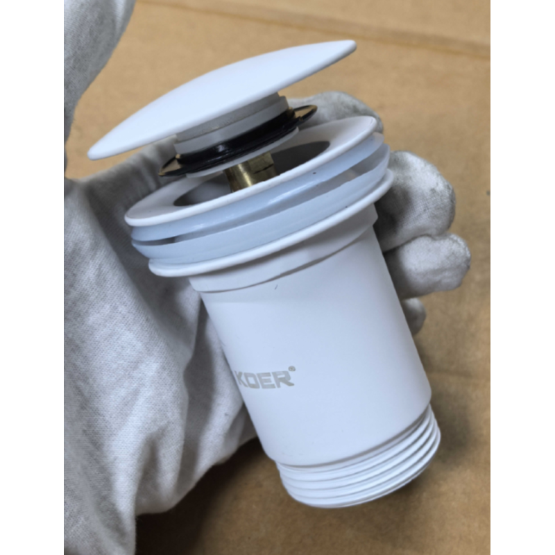 Донный клапан для раковины Koer PW-08-03 1 1/4'' без перелива автоматический СLICK-СLACK (Цвет белый) (KR5787)