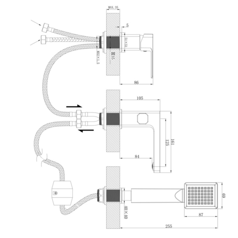 Смеситель для ванны Haiba Kubus 022 (3-hole) (HB3957)