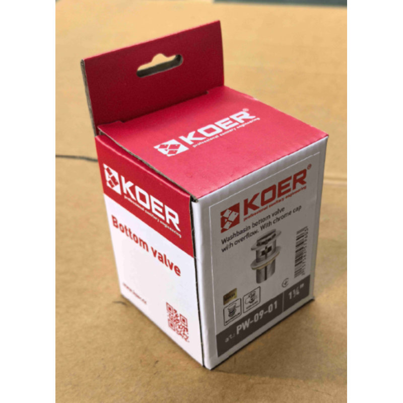 Донный клапан для раковины Koer PW-09-01 1 1/4'' с переливом автоматический СLICK-СLACK (Цвет хром) (KR5796)