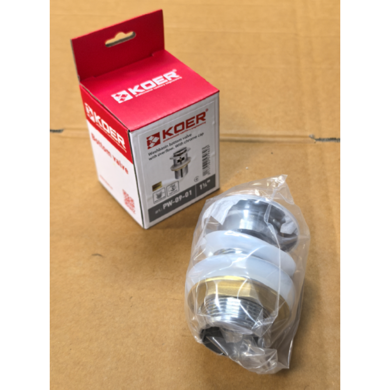 Донный клапан для раковины Koer PW-09-01 1 1/4'' с переливом автоматический СLICK-СLACK (Цвет хром) (KR5796)