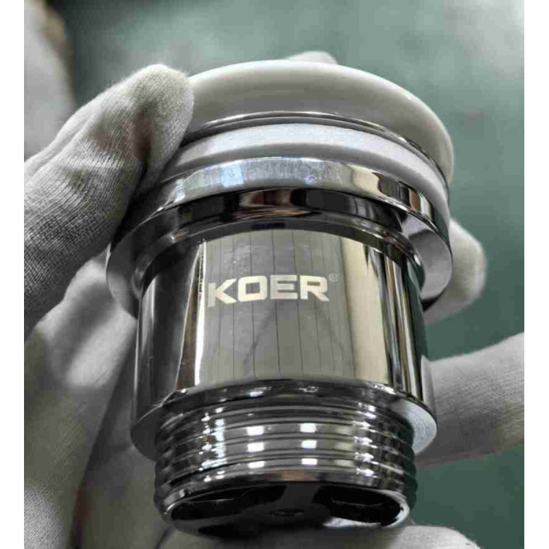 Донный клапан для раковины универсальный (с/без перелива) Koer PW-01-11 автоматический (Click-Clack) (Белая керамическая накладка) 1 1/4'' (KR3405)