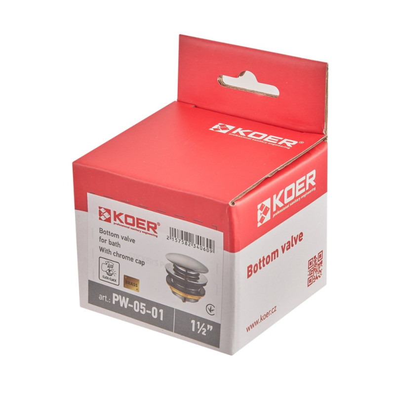 Донный клапан для ванны Koer PW-05-01 автоматический (Click-Clack) (Цвет хром) 1 1/2'' (KR3406)