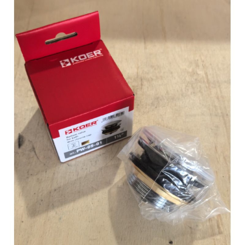 Донный клапан для ванны Koer PW-05-01 автоматический (Click-Clack) (Цвет хром) 1 1/2'' (KR3406)