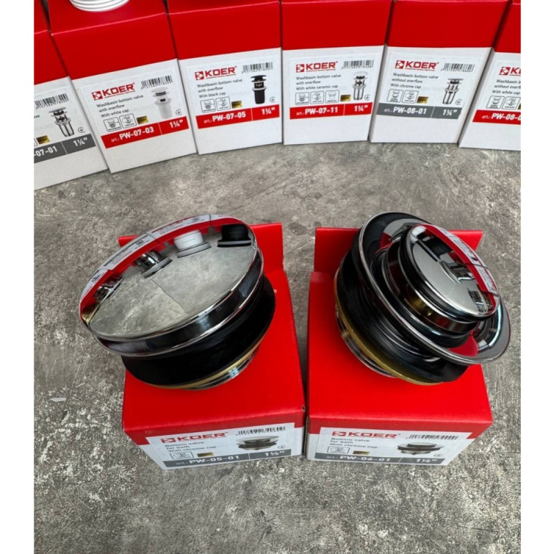 Донный клапан для ванны Koer PW-05-01 автоматический (Click-Clack) (Цвет хром) 1 1/2'' (KR3406)