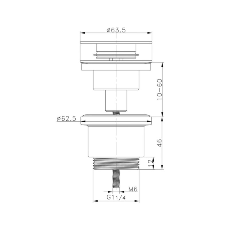 Донный клапан для раковины Koer PW-11-05 1 1/4'' универсальный (с/без перел) СLICK-СLACK (Цвет черный) (KR5795)