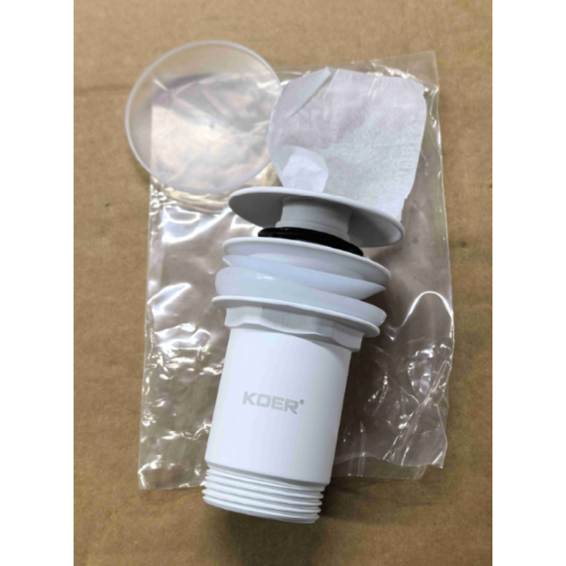 Донный клапан для раковины Koer PW-07-03 1 1/4'' с переливом автоматический СLICK-СLACK (Цвет белый) (KR5783)