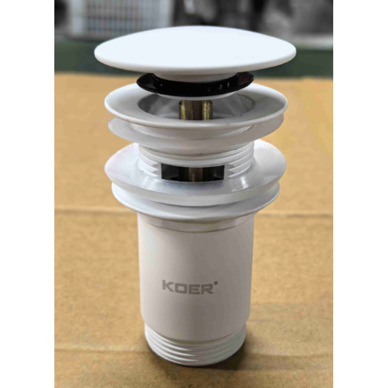 Донный клапан для раковины Koer PW-07-03 1 1/4'' с переливом автоматический СLICK-СLACK (Цвет белый) (KR5783)