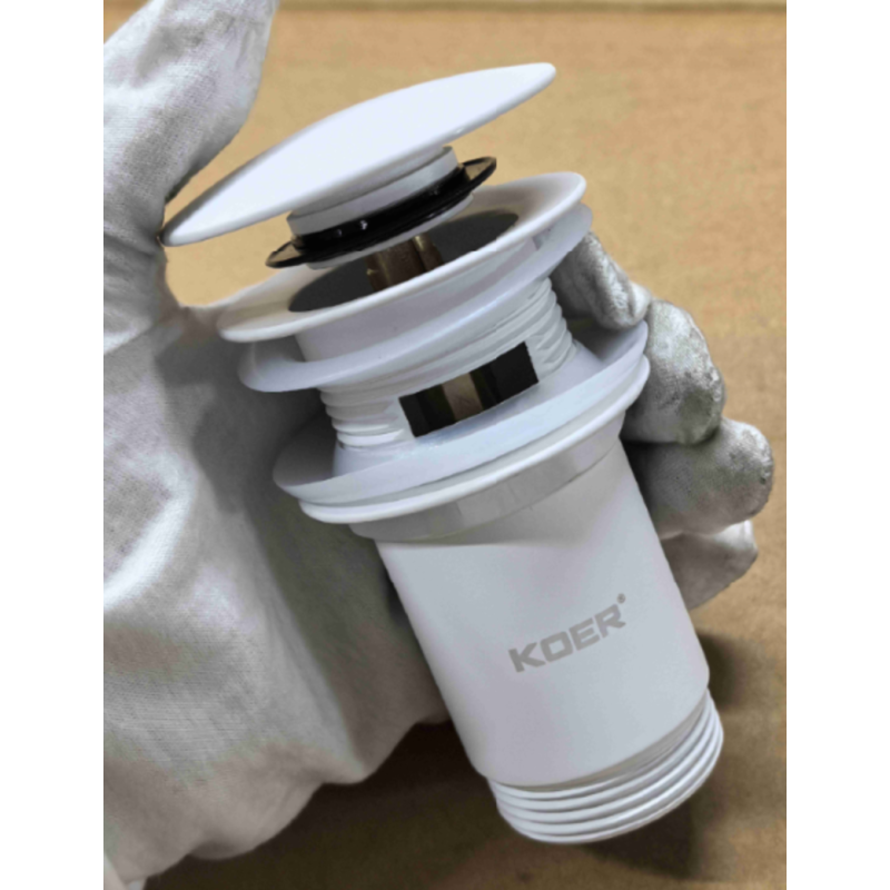Донный клапан для раковины Koer PW-07-03 1 1/4'' с переливом автоматический СLICK-СLACK (Цвет белый) (KR5783)