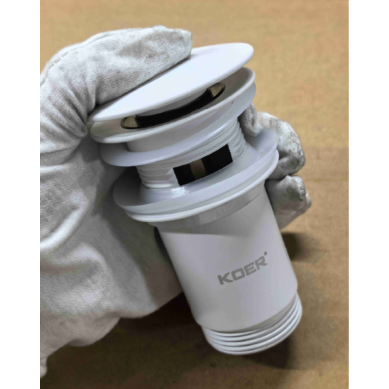 Донный клапан для раковины Koer PW-07-03 1 1/4'' с переливом автоматический СLICK-СLACK (Цвет белый) (KR5783)