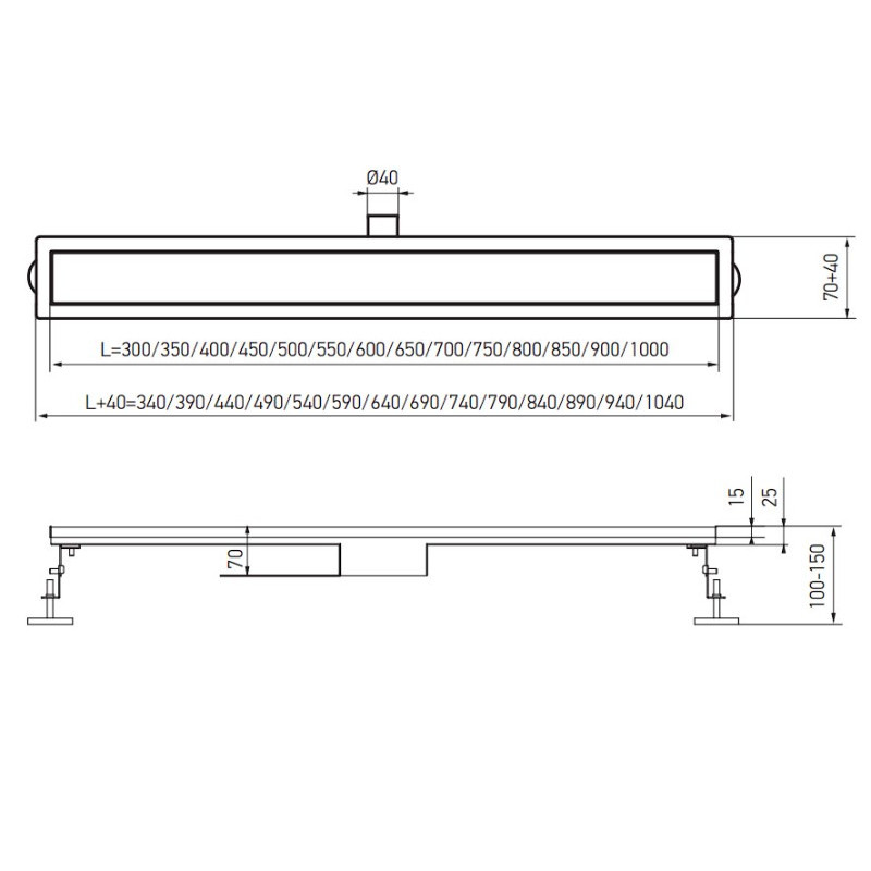 Душевой трап из нержавеющей стали SUS304 Koer FD29-70x1000 (KR4750)