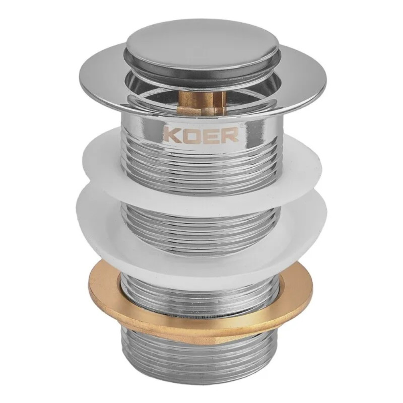 Донный клапан для раковины Koer PW-10-01 1 1/4'' без перелива автоматический СLICK-СLACK (Цвет хром) (KR5797)