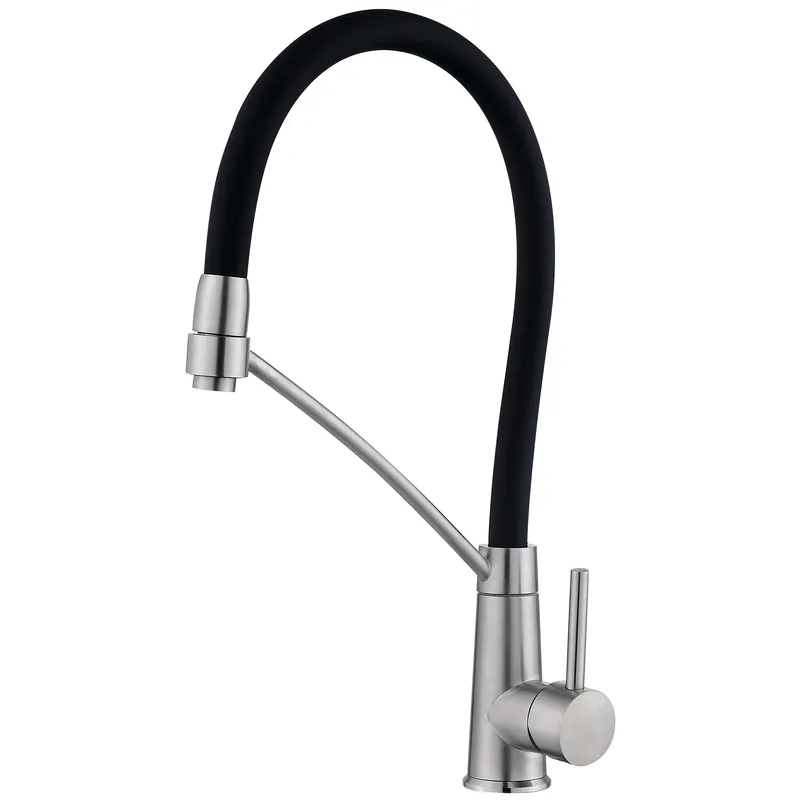 Смеситель для кухни с силиконовым изливом Zerix FUL-017 Refl.Black из нерж. стали SUS304 (изл.черный) (ZX5992)