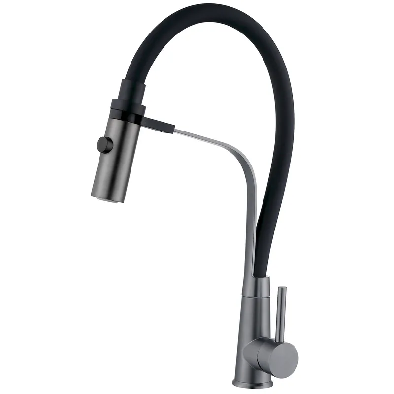 Смеситель для кухни с силиконовым изливом Zerix MAG-017 Graphite Refl.Black из нерж. стали SUS304 (изл.черный) (ZX6002)